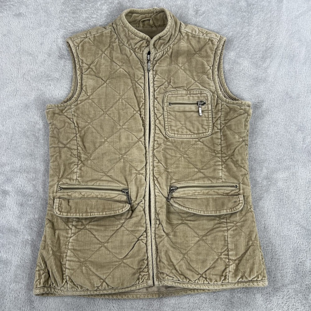 Eddie Bauer Quilted Corduroy Vest XS Tan Women Full Zip Utility Pockets Outdoor